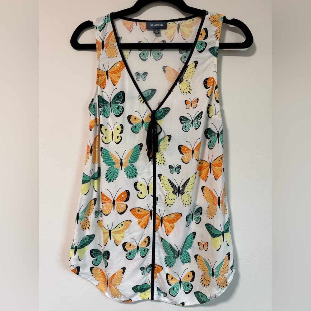 Modcloth Orange and Blue Tie Front Tank Top